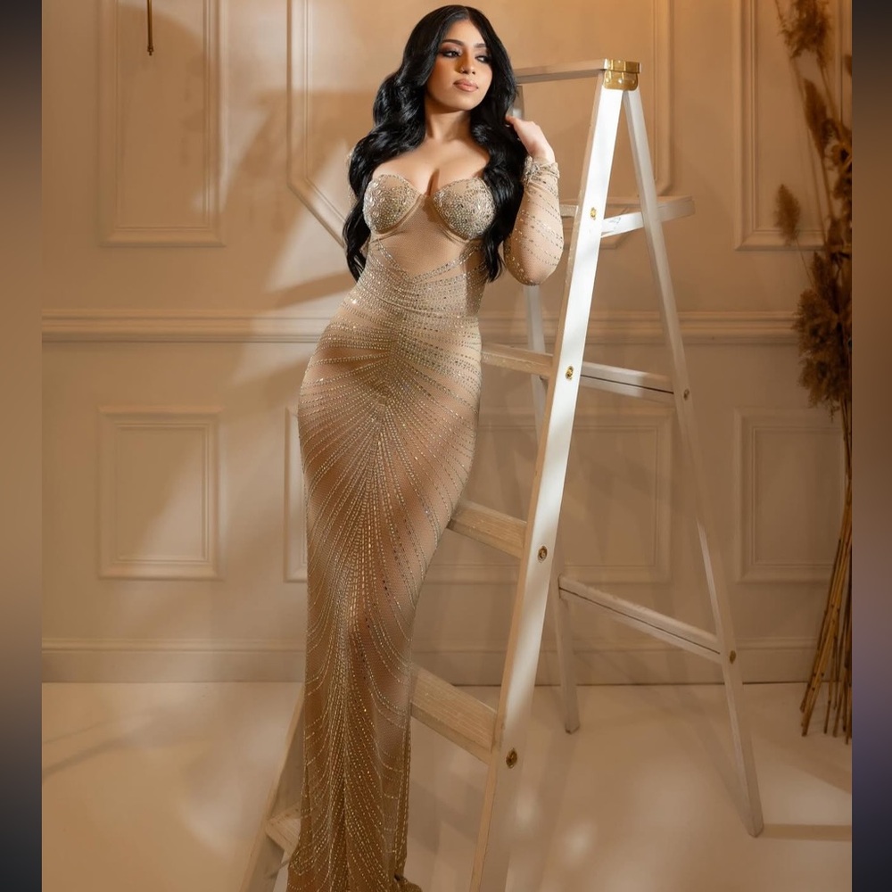 Banjul Elegant Gold Long Sleeve Dress